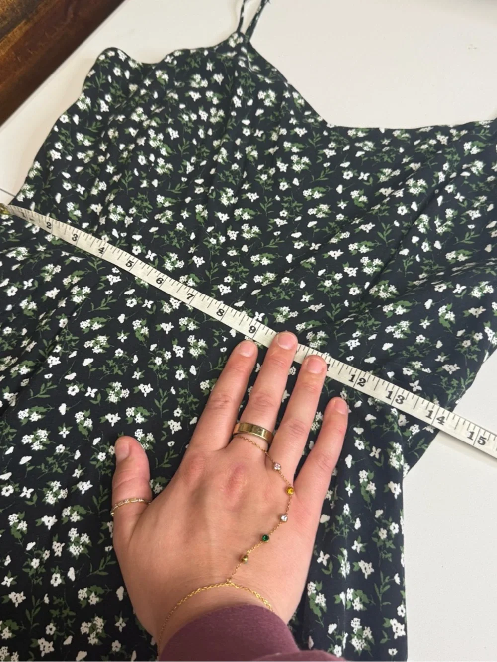 Floral Spaghetti Strap Dress in Black and White green flowers size L old navy - Picture 8 of 11